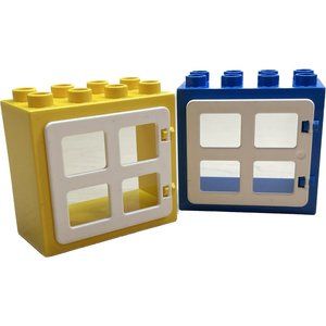 Lego Duplo windows 2 -one yellow and one blue white panes replacement toys play